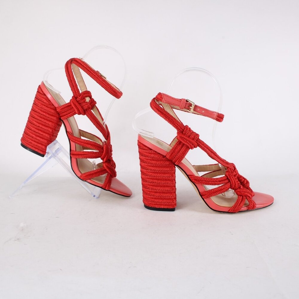 Cabi Heels Tip Toe Sz 7 M Hibiscus Red Knotted Rope Detail Polyester 4" Heels - Picture 11 of 15